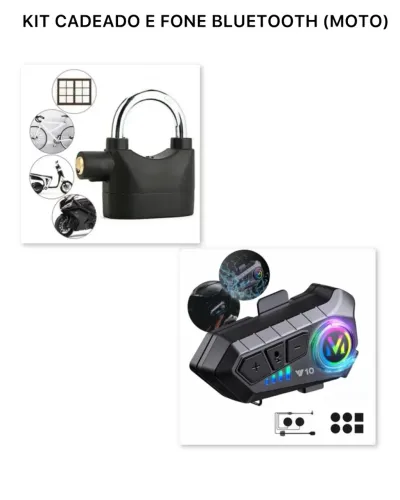 Kit Cadeado sonoro e Fone Bluetooth para Moto