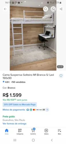 CAMA SUSPENSA SOLTEIRO