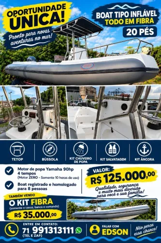 BOAT TIPO INFLÁVEL TODO EM FIBRA