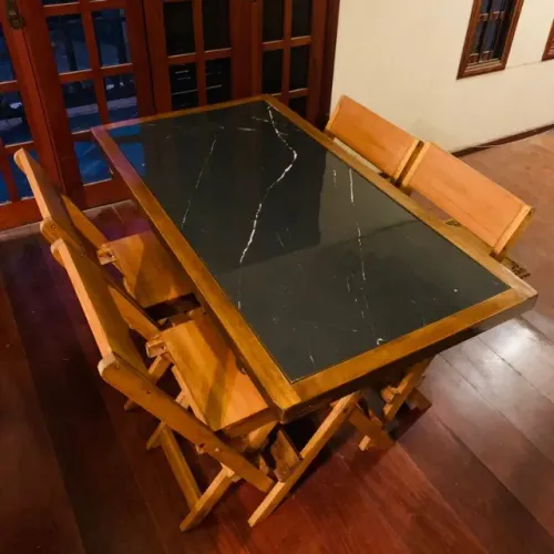 Conjunto de Mesa Dobrável com Tampo em Cerâmica Polida 130 x 68