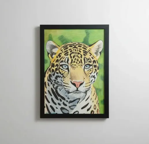 Quadro Decorativo Onça Pintada A3 - Pintura Autoral com Moldura