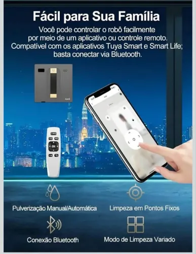 Robô Limpa Vidros Inteligente 3000Pa Controle Remoto Wi-Fi Tuya