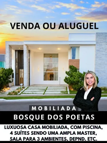 EXCLUSIVIDADE. Mansão mobiliada no Bosque dos Poetas com 4 suítes, piscina, gourmet e escr