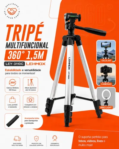 Tripé Multifuncional 360° 1,5m LEY-3110C Lehmox