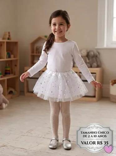 Saia de tule infantil detalhe em tule brilhoso