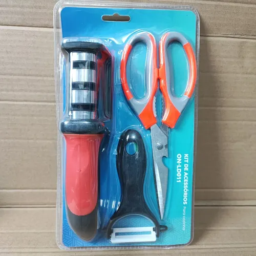 Kit Para Cozinha 3 PCS Amolador de Faca Tesoura e Descascador