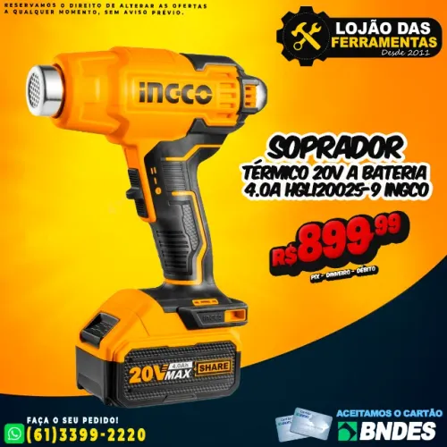 Soprador Térmico 20v a Bateria 4.0A Hgli20025-9 Ingco