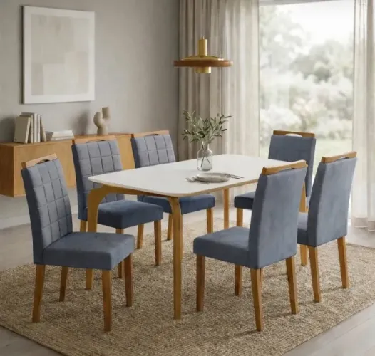 Conjunto Aurora 4 Lugares com Vidro Off White