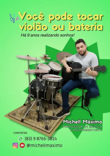 Aulas de Música para Crianças, Jovens e Adultos - Bateria e Violão