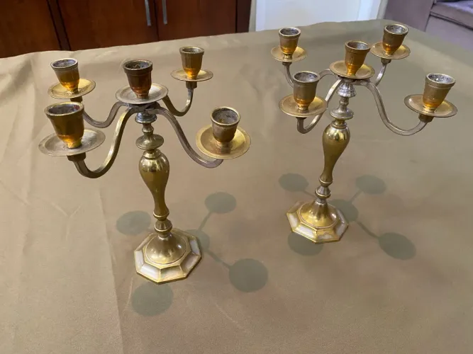 Par de Candelabros Indianos - Bronze / Latão / Pátina natural (anos 1980)