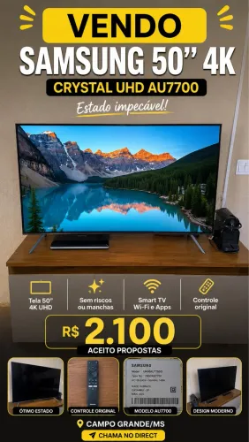 Smart TV Samsung 50? 4K Crystal UHD AU7700 + Controle Original