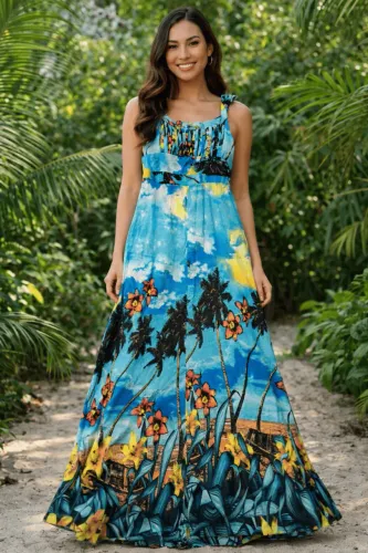 vestido azul praia