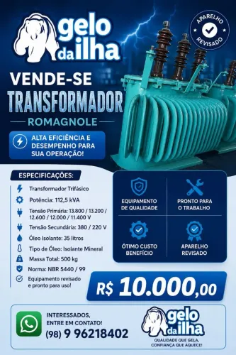 transformador trifásico 112,5 cv em perfeito estado de conservação