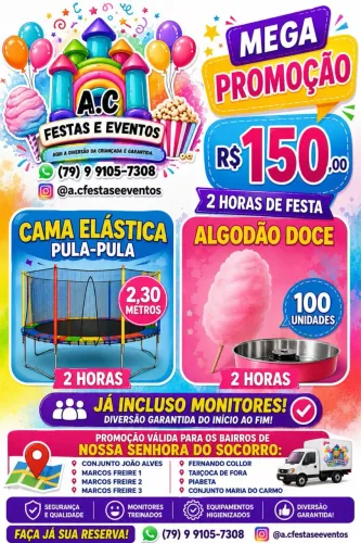 Aluguel de Pula pula (cama elástica) e algodão doce. 