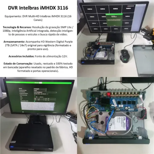 DVR Intelbras iMHDX 3116 (16 Canais + IA) + HD WD Purple 2TB - Revisado