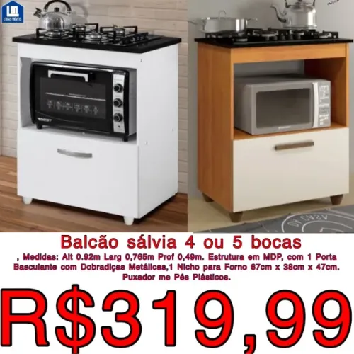 Balcão para cooktop 4 ou 5 bocas