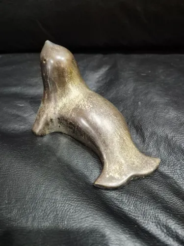 Escultura Antiga Foca em Bronze Maciço - 17cm