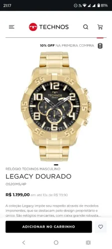 Relógio Technos Masculino,legacy dourado <br><br>Legacy Dourado<br><br>OS20IMS/4P
