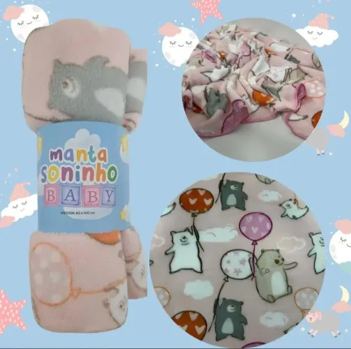 Manta Soninho Hazime Menino e Menina - Novo <br>80 cm X 100 cm, 100% poliéster