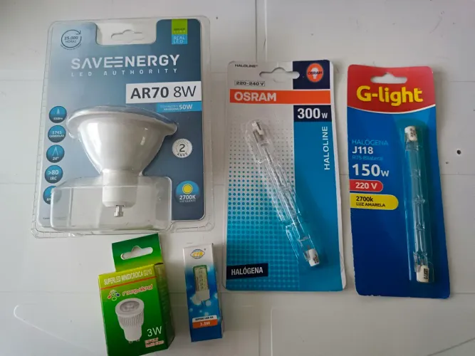 Lâmpadas de led e halógenas novas 