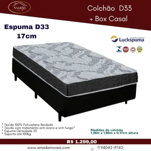 Colchão D33 + Box casal, a pronta entrega