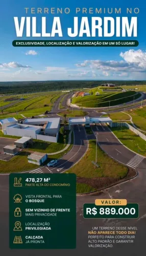 Lote condomínio villa jardim 478mts