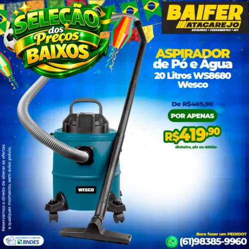 Aspirador de Pó e Água 20 Litros WS8680 Wesco