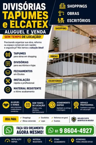 ALUGUEL E VENDA DE DIVISÓRIAS, TAPUMES E ELCATEX