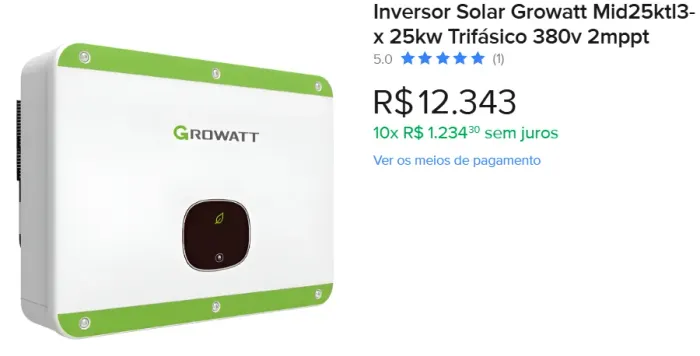 Inversor Solar Growatt 25kW MID 25KTL3-X + Wi-Fi + Suporte Parede  NF + Garantia