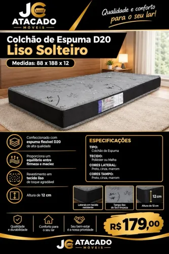 Colchão de Espuma D20 Liso Solteiro