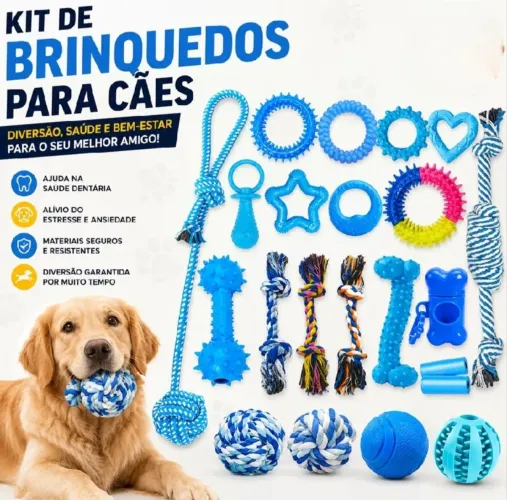 Kit com 4 brinquedos para pet, cachorros, filhotes e adultos