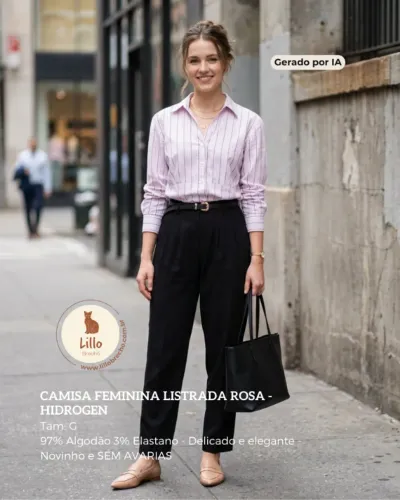 Camisa Feminina Listrada Rosa - Hidrogen