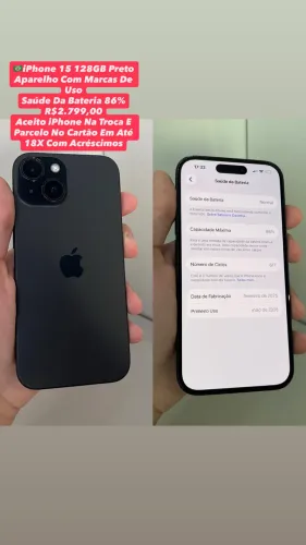iPhone 15 128GB Preto - Aparelho Com Marcas De Uso (Usado)