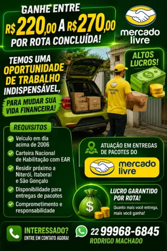 EMPREGO NO MERCADO LIVRE DE ENTREGADOR 