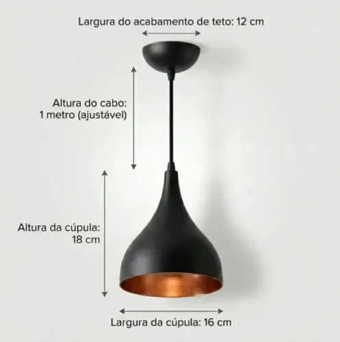 Luminária Gota Kit 3 Pendentes do Teto Preto / Cobre Ilumania - NOVA - Atenção a descrição