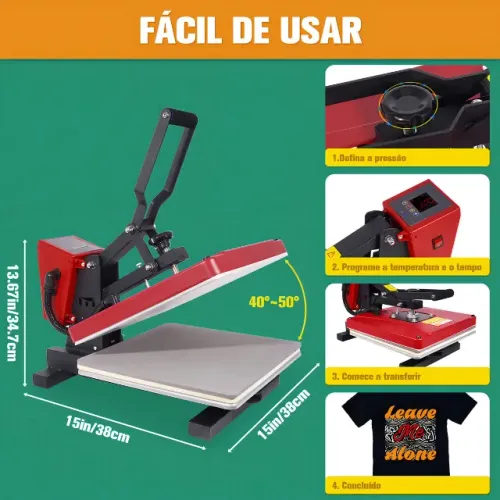 Prensa Térmica Sublimadora Plana para Camiseta 38x38cm Color Maker Vermelha 110v R$ 600,00