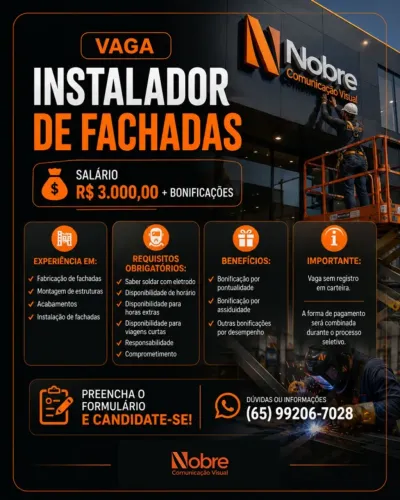VAGA PARA INSTALADOR D FACHADA