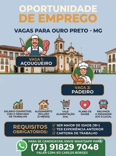 OPORTUNIDADE DE EMPREGO AÇOUGUEIRO E PADEIRO