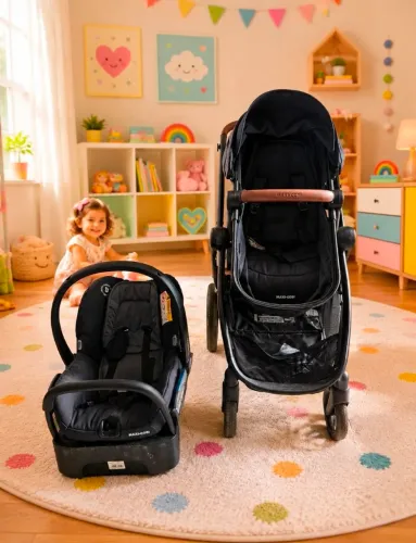 Maxi-Cosi completo: carrinho + bebê conforto, moderno e bem conservado