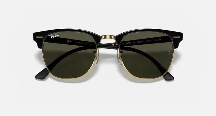 Óculos Ray-Ban Clubmaster 49 Original - Preto/Dourado G15 (Novo)