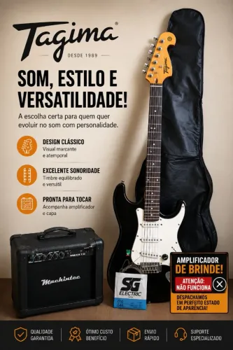 Guitarra Stratocaster Memphis By Tagima C/Capa 2 Cabos p10 e Amplificador Cordas extra