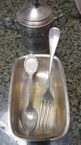 Açúcareiro antigo banhado em prata