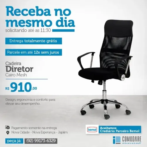 Cadeira Diretor Cairo Mesh Ergonômica para Escritório