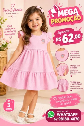 VESTIDO MENINA 3 ANOS ROSA MARISOL