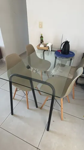 Mesa de Jantar com Tampo de Vidro 130x75 cm
