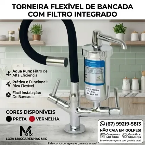 Torneira Flexível de Bancada  com Filtro (BASE METAL). Cod:044