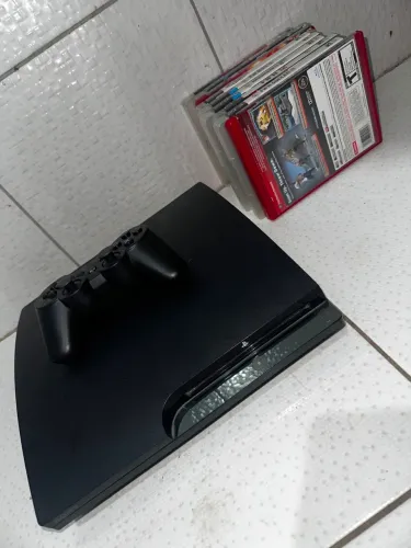 ps3 slim bloqueado, ?1 controle? 10 jogos?