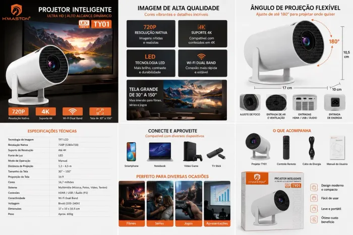 PROJETOR INTELIGENTE H?MASTON TY01 - NOVO NA CAIXA