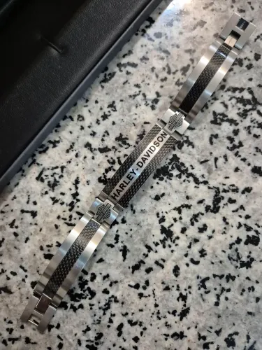 Pulseira Harley-Davidson Aço Inoxidável e Fibra de Carbono - Original na Caixa