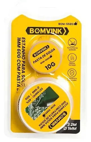 Fio De Solda Estanho 1mm 60g Com Pasta De Solda - Novo